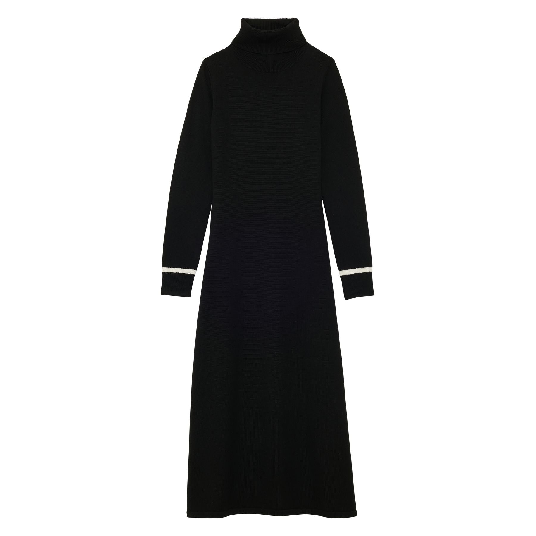 Divino vestido negro di collo alto con costola bianca