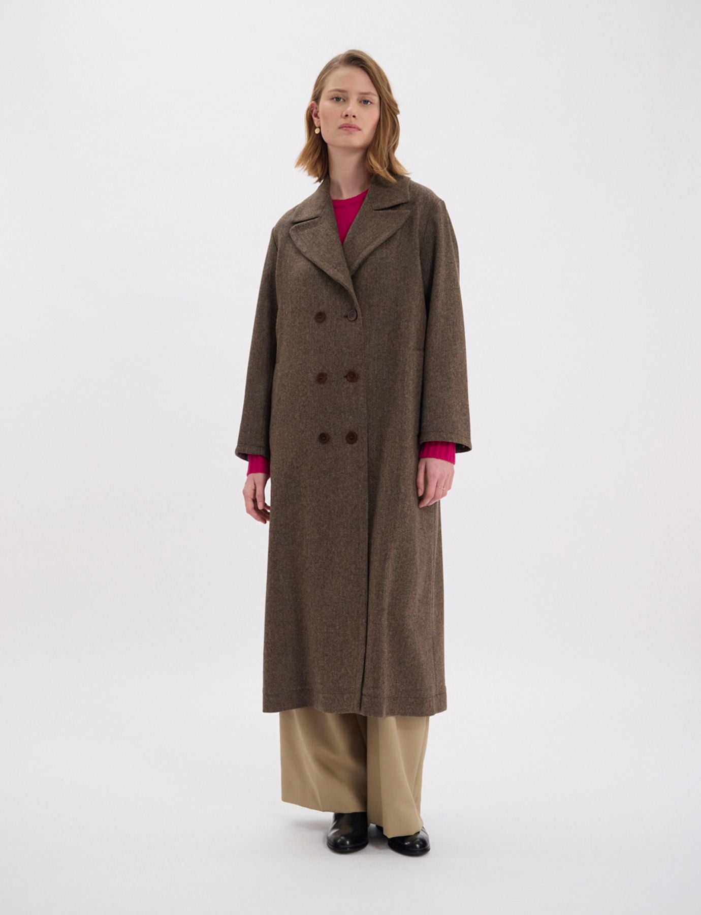 Cappotto Denise in lana marrone a spina di pesce