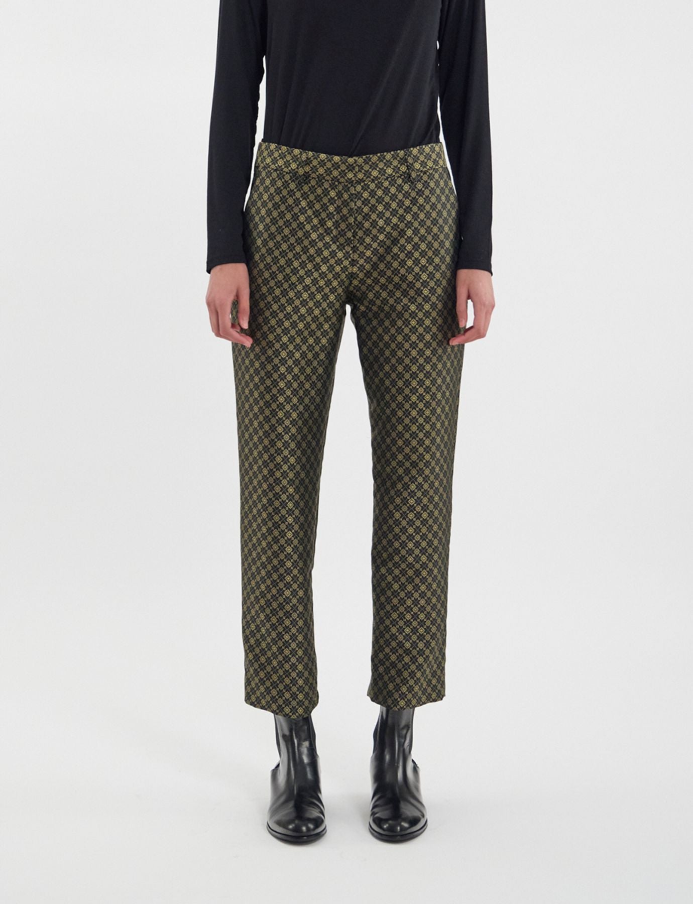 Pantaloni Audrey in tessuto jacquard nero e oro