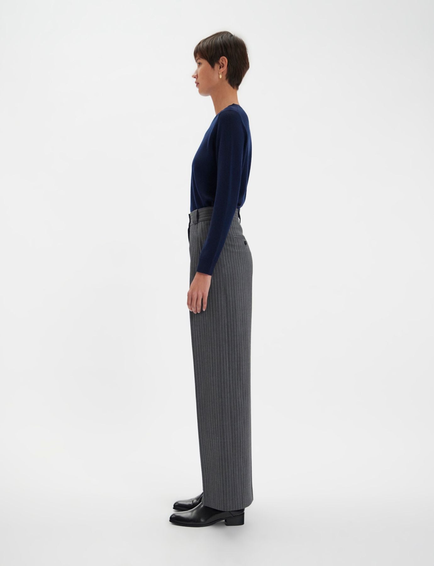 Pantaloni Marlène grigio con strisce bianche