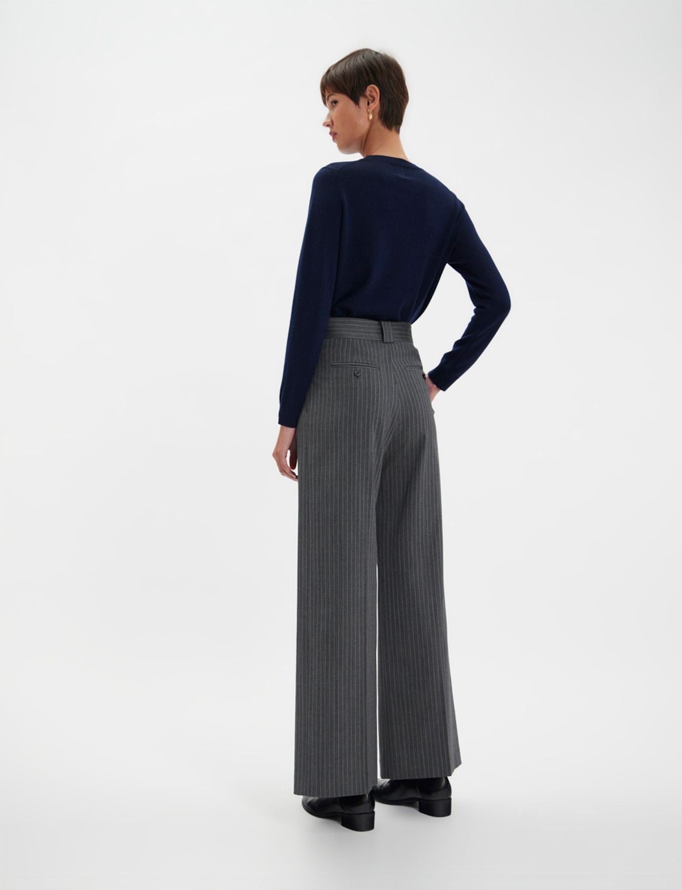 Pantaloni Marlène grigio con strisce bianche