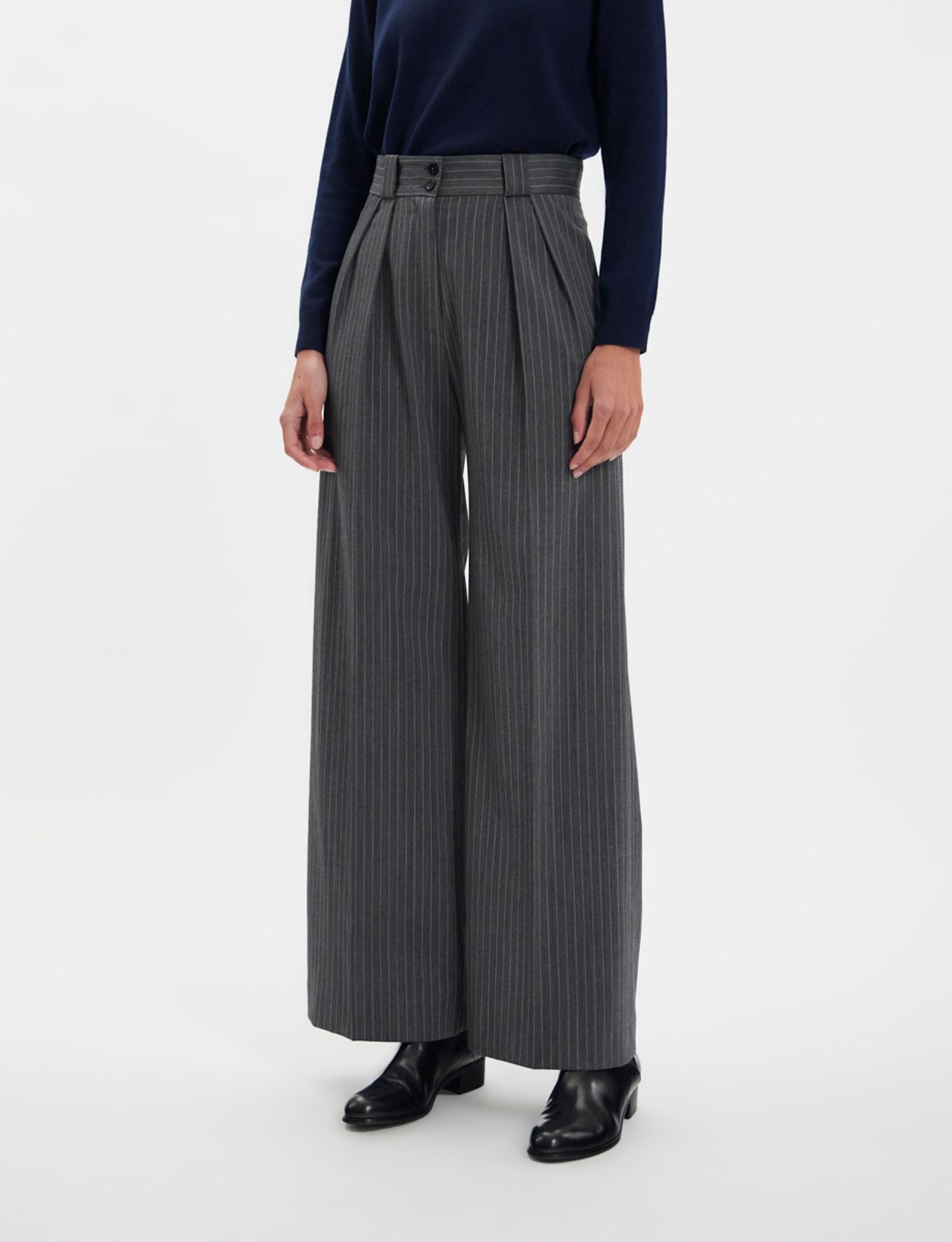 Pantaloni Marlène grigio con strisce bianche
