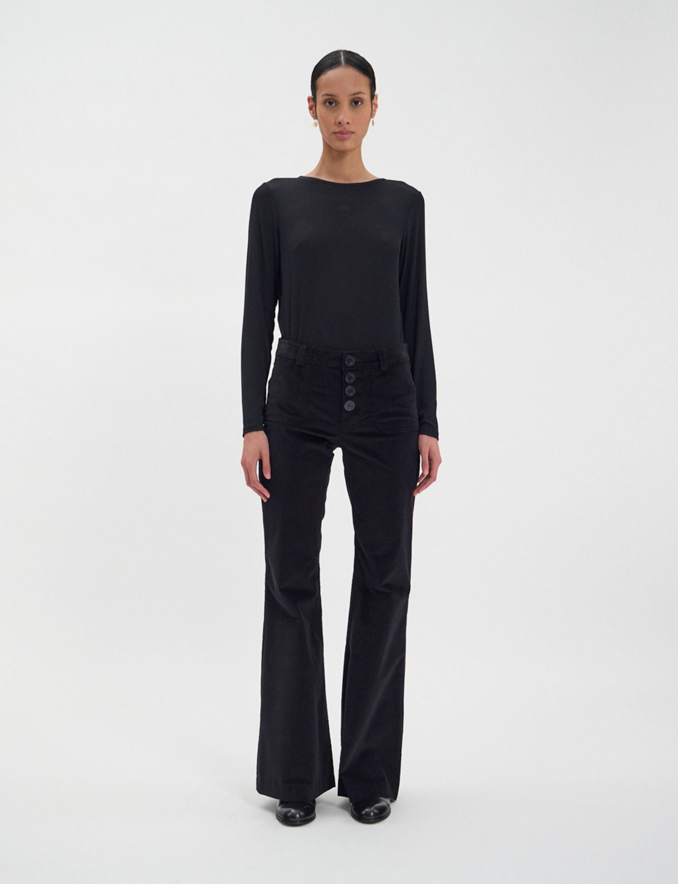 Pantalone Charlotte di terciopelo nero liso