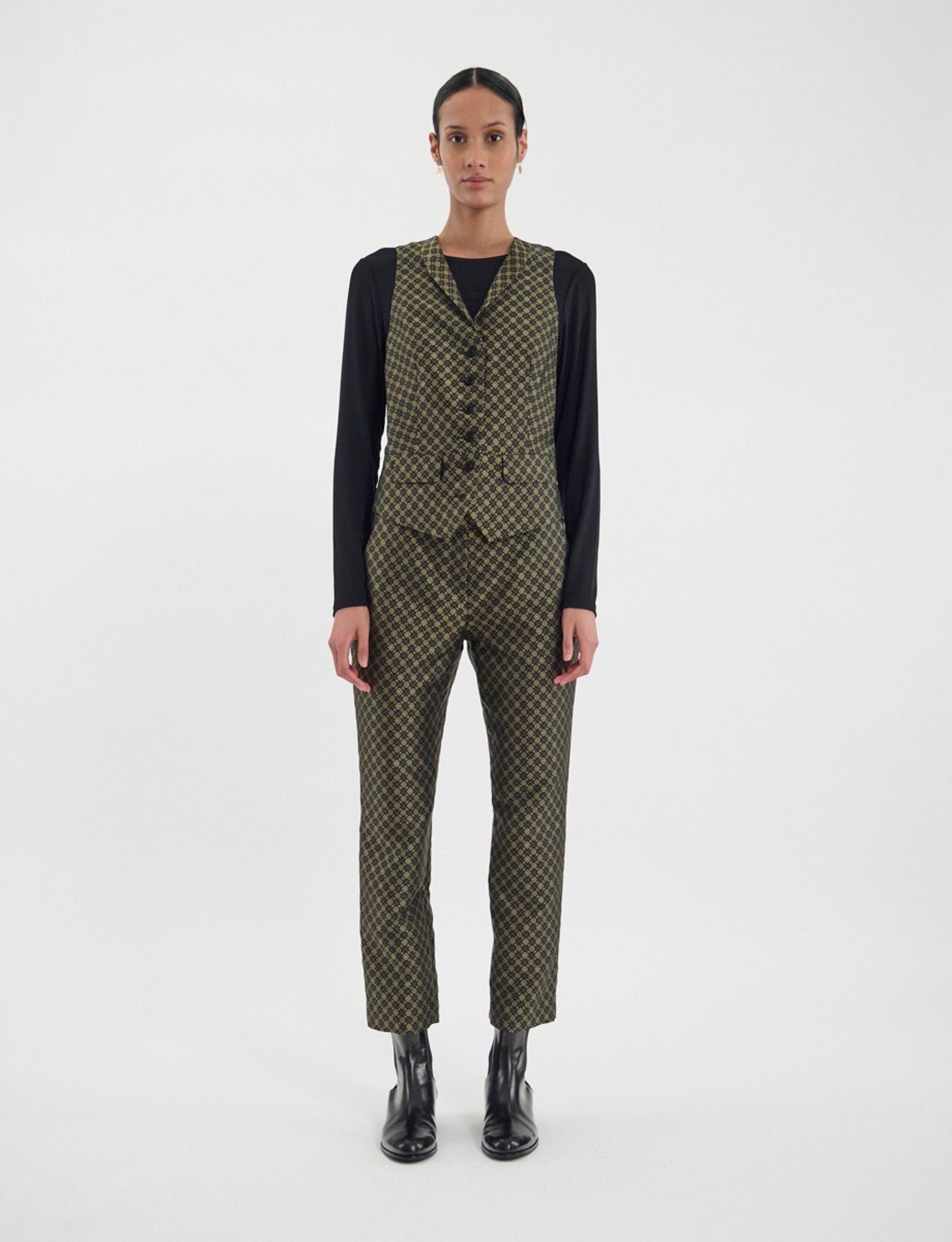 Chaleco Robinson in tessuto jacquard nero e oro