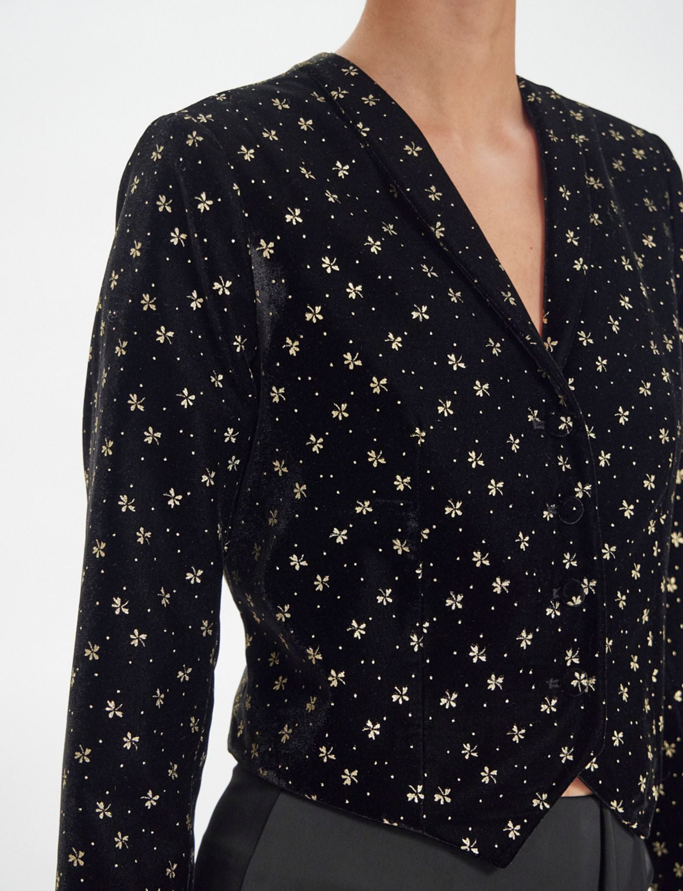 Chaqueta bolero Ole de terciopelo negro liso con decorazioni dorate