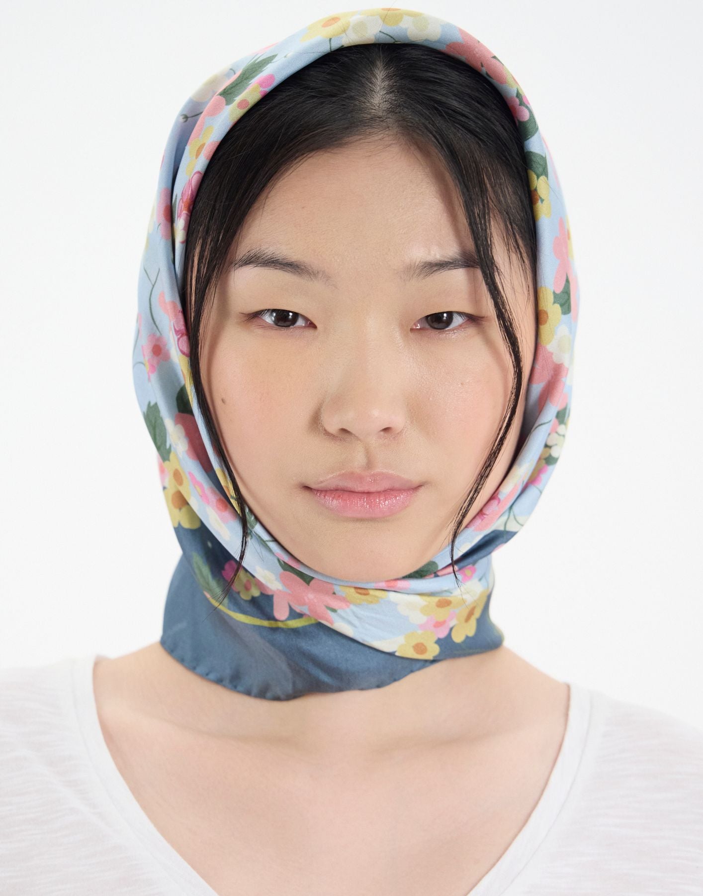 Sciarpa Lewis in seta blu con fiori