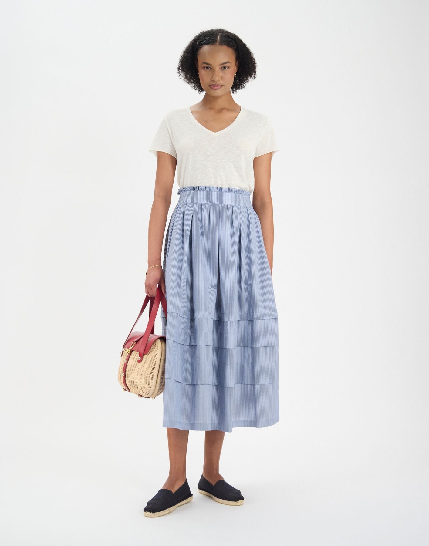 Falda larga Héloïse de algodón azul
