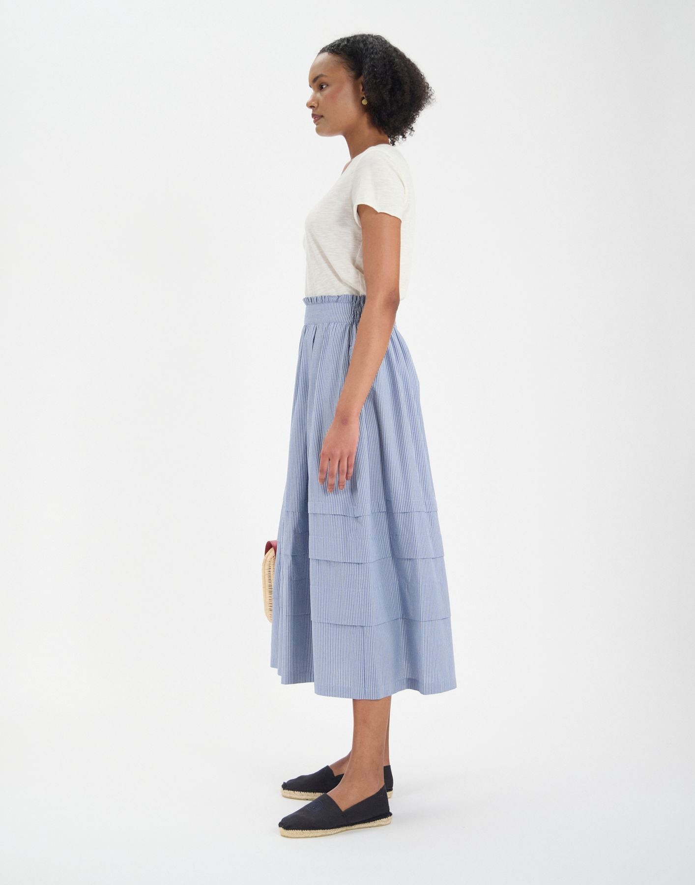 Falda larga Héloïse de algodón azul