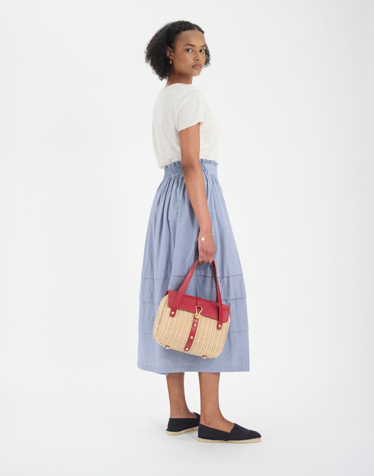 Falda larga Héloïse de algodón azul
