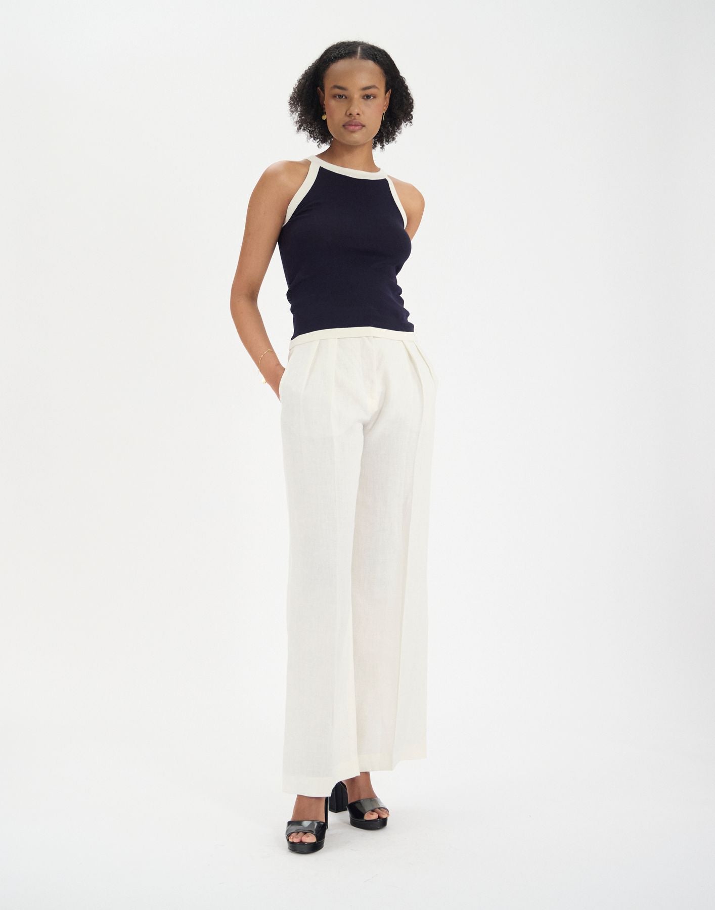 Top Alvaro in seta e cotone color navy