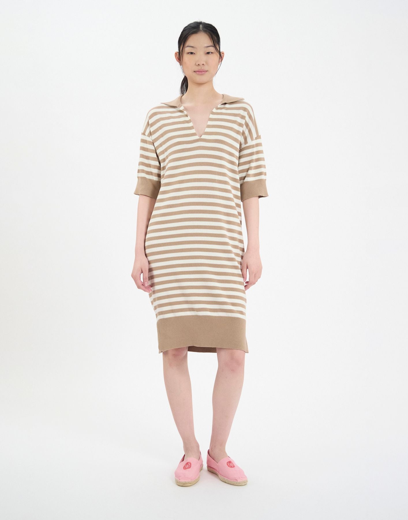 Vestido a rayas de algodón beige Océane
