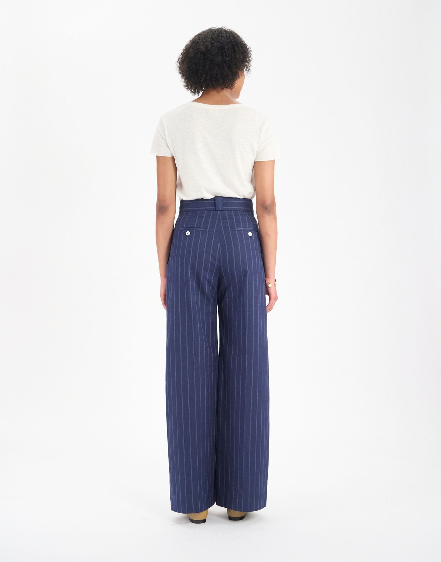 Pantalon Marlène en lin mélangé marine