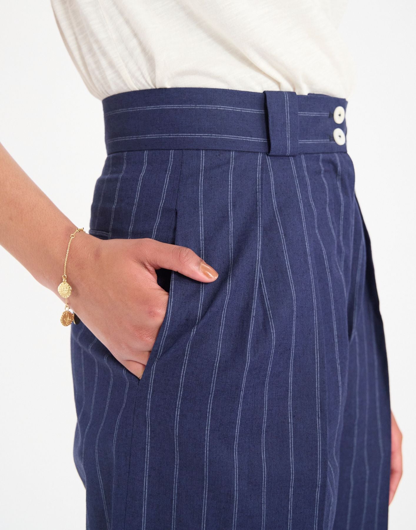 Pantalon Marlène en lin mélangé marine
