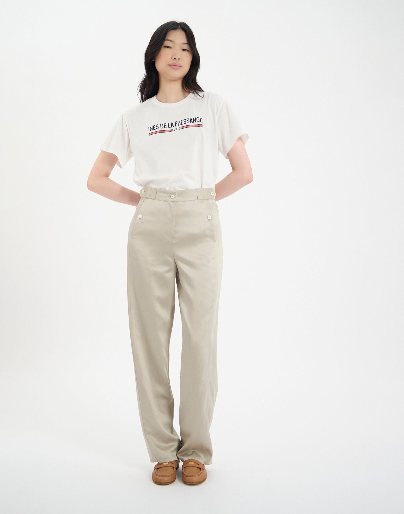 Pantalón con pinzas Piotr en mezcla de lino dorado