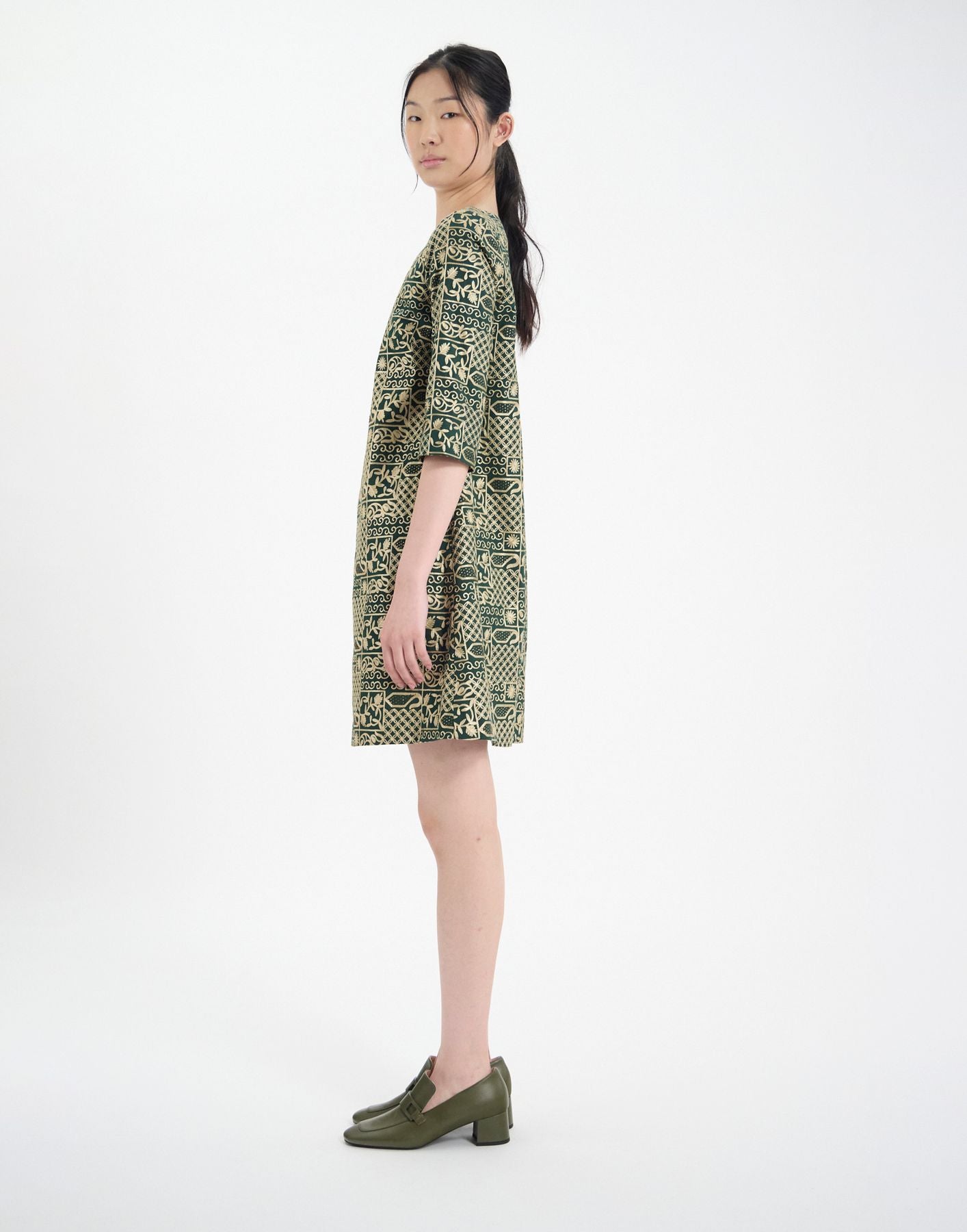 Vestido Megan de algodón bordado verde