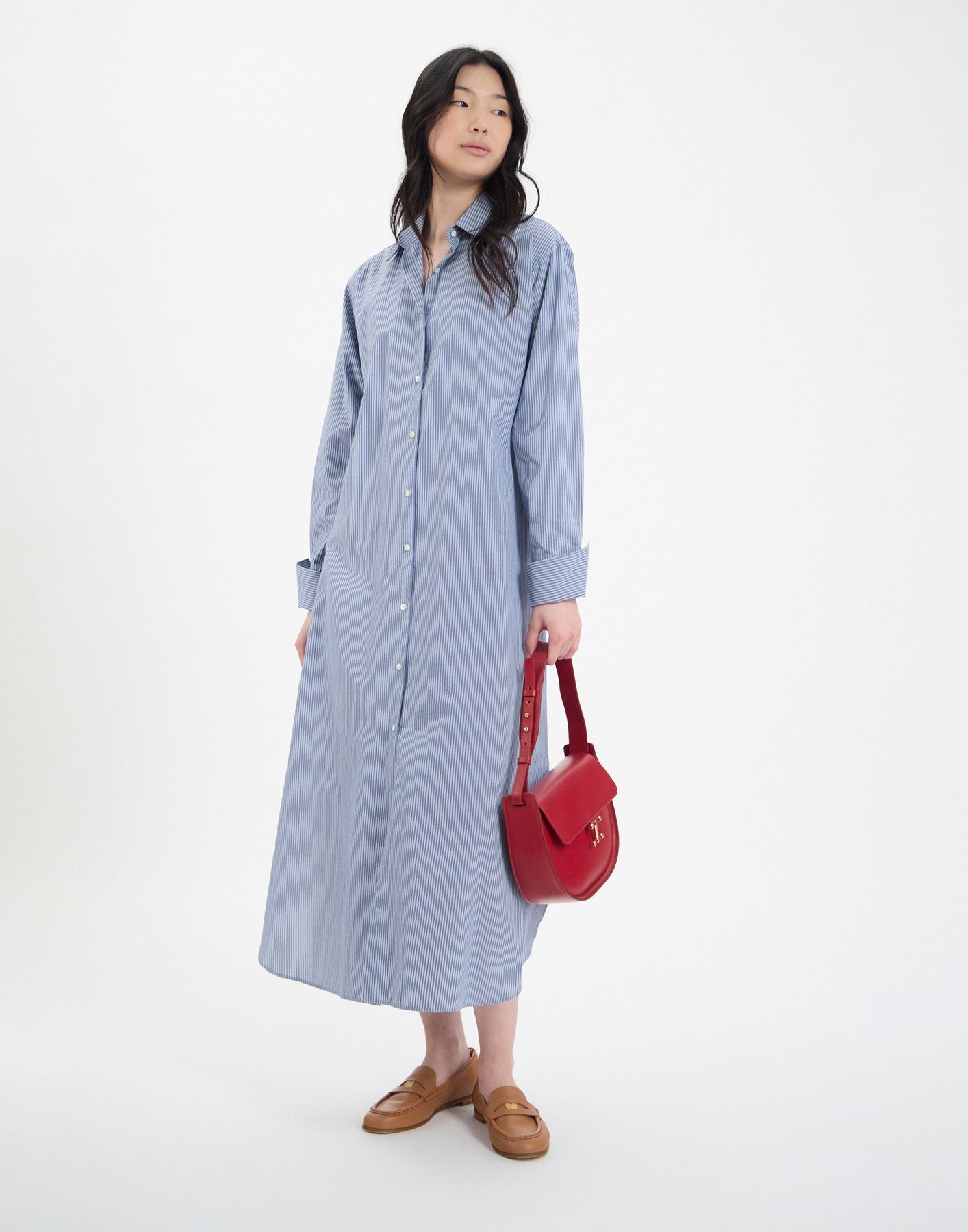 Vestido Douglas de algodón azul con rayas finas