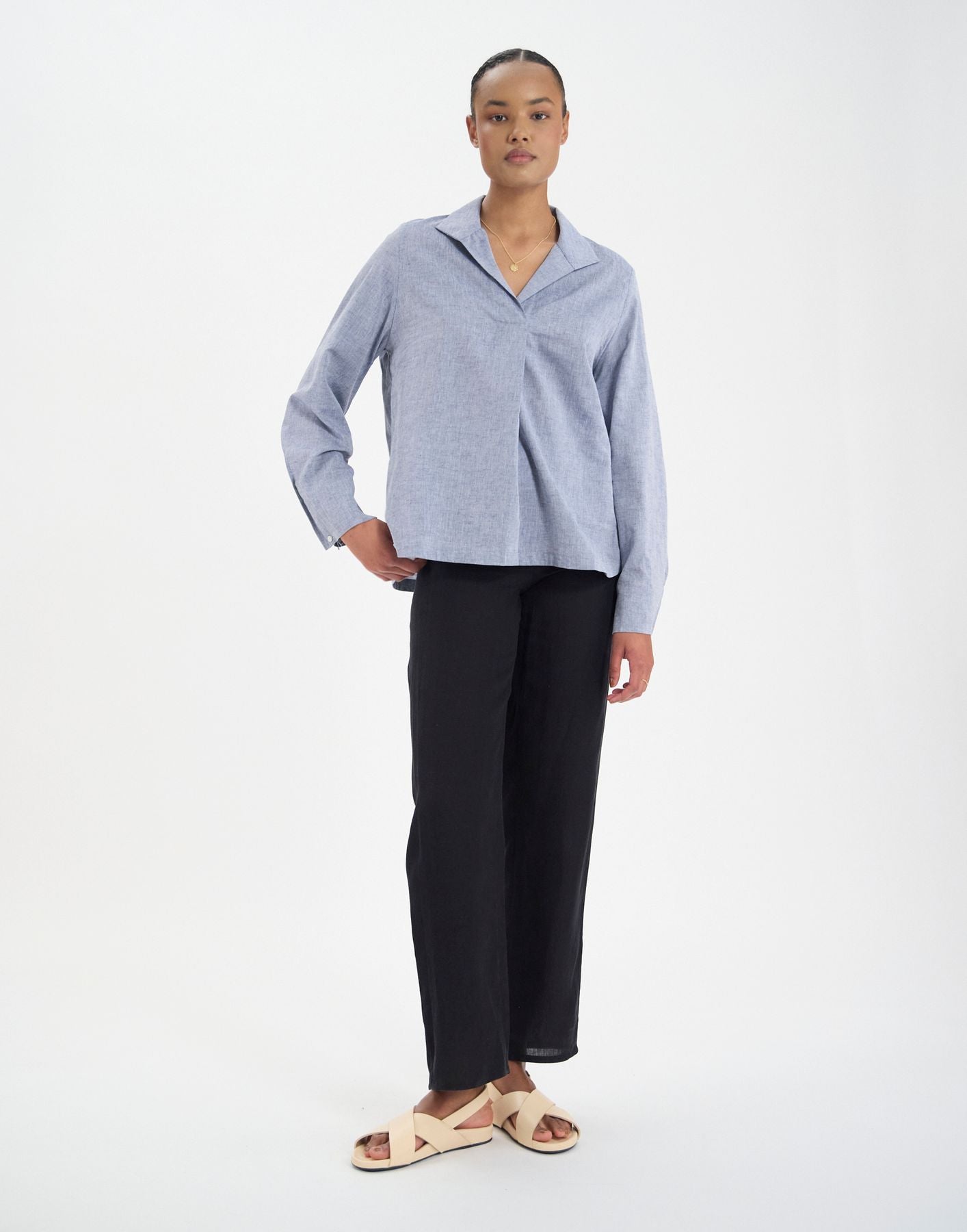 Top Noa en mezcla de lino azul vaquero