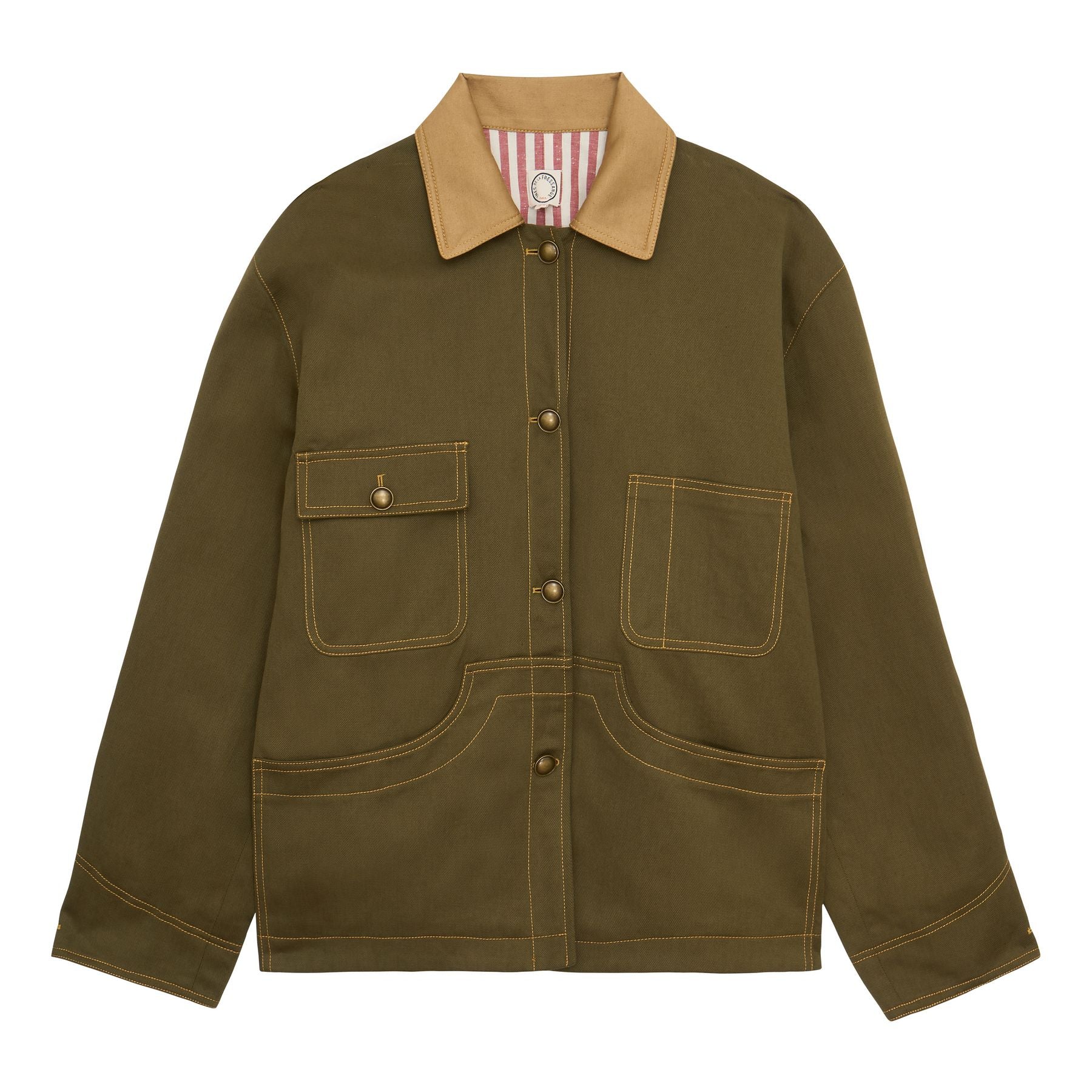 Melchior Arbeitsjacke aus khakifarbenem Leinen und Baumwolle