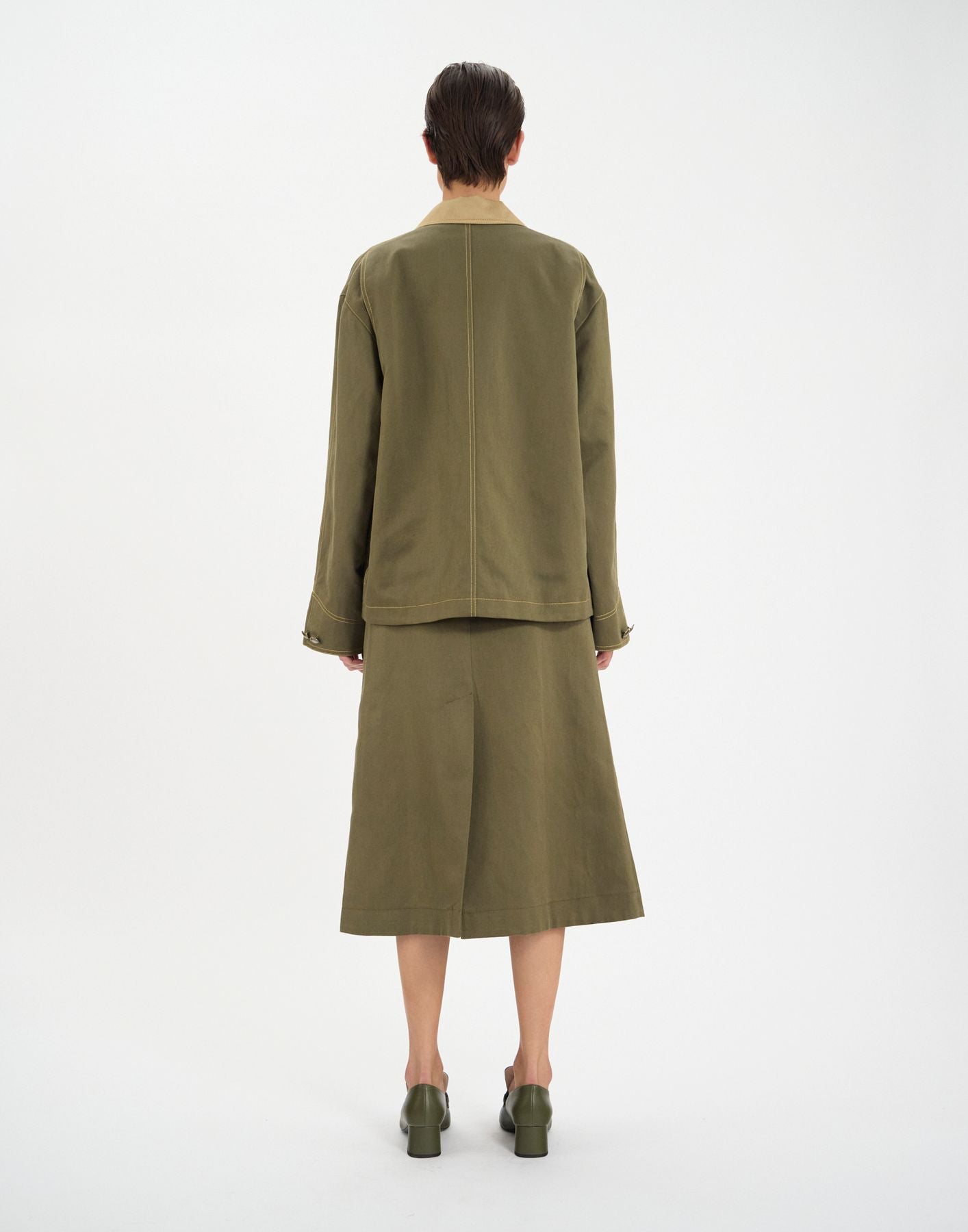Melchior Arbeitsjacke aus khakifarbenem Leinen und Baumwolle