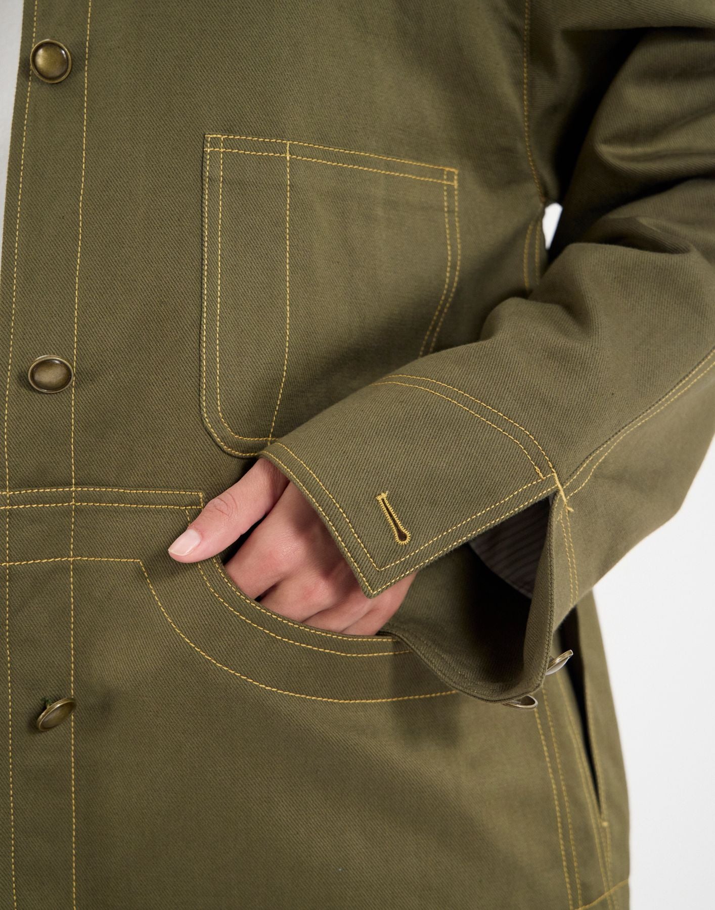 Melchior Arbeitsjacke aus khakifarbenem Leinen und Baumwolle