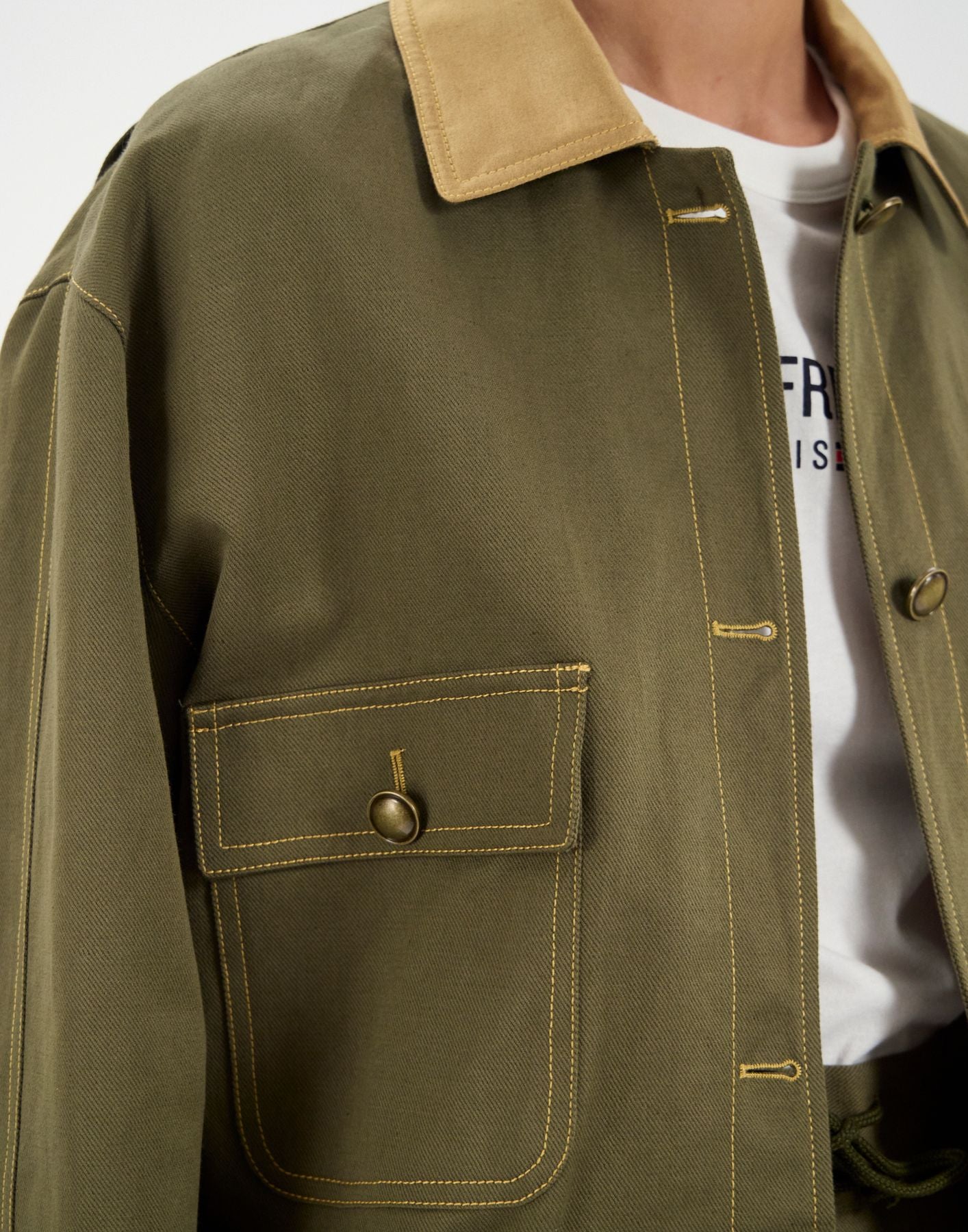 Melchior Arbeitsjacke aus khakifarbenem Leinen und Baumwolle