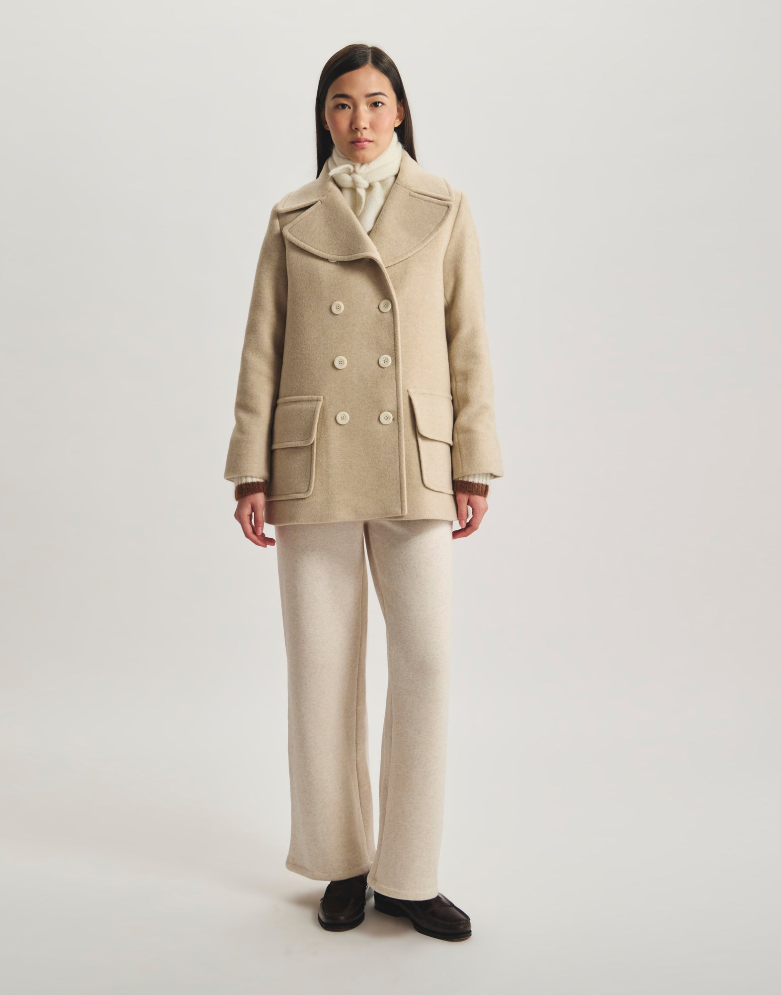 Caban Séraphine lainage crème à chevrons