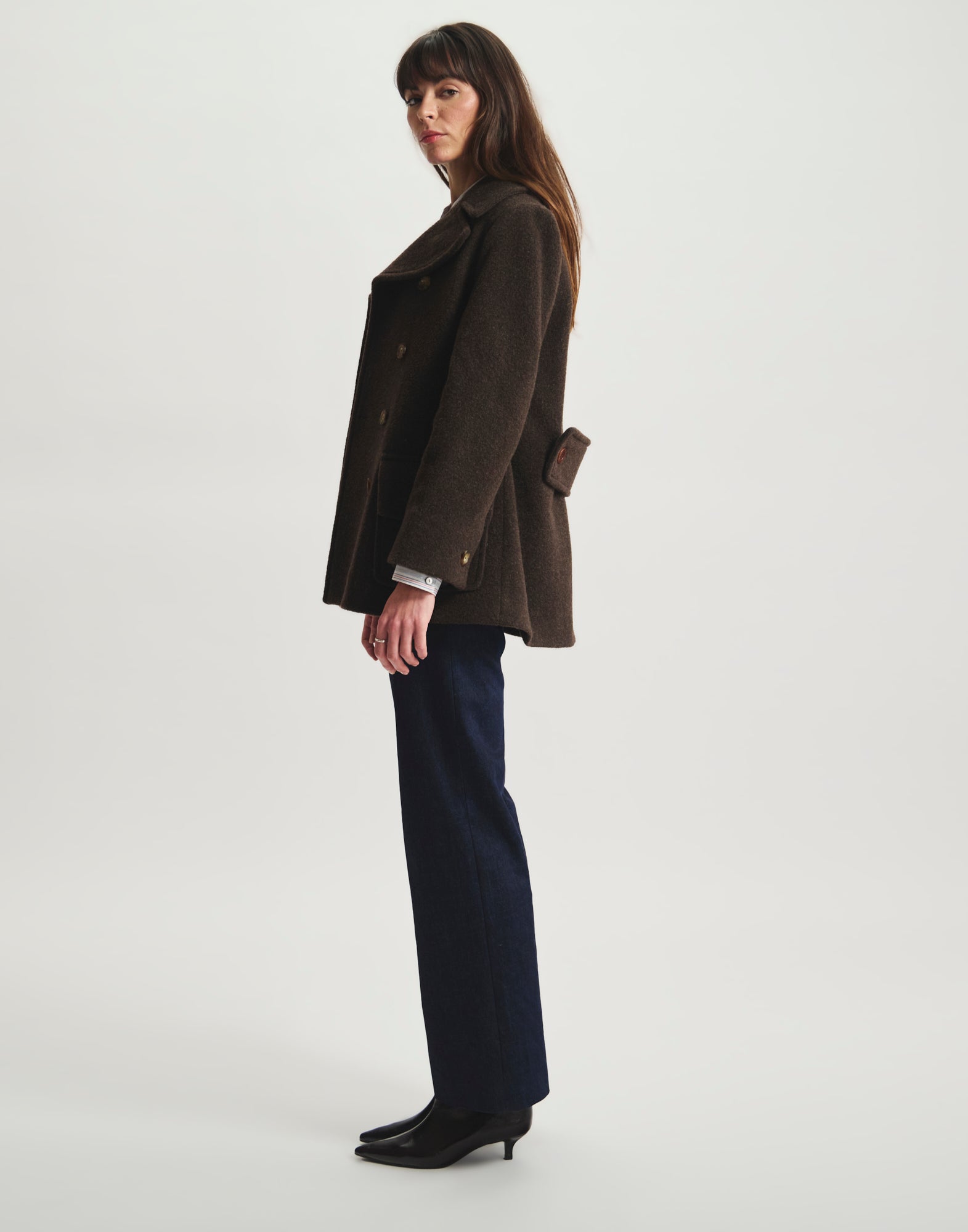 Séraphine brown wool herringbone pea coat