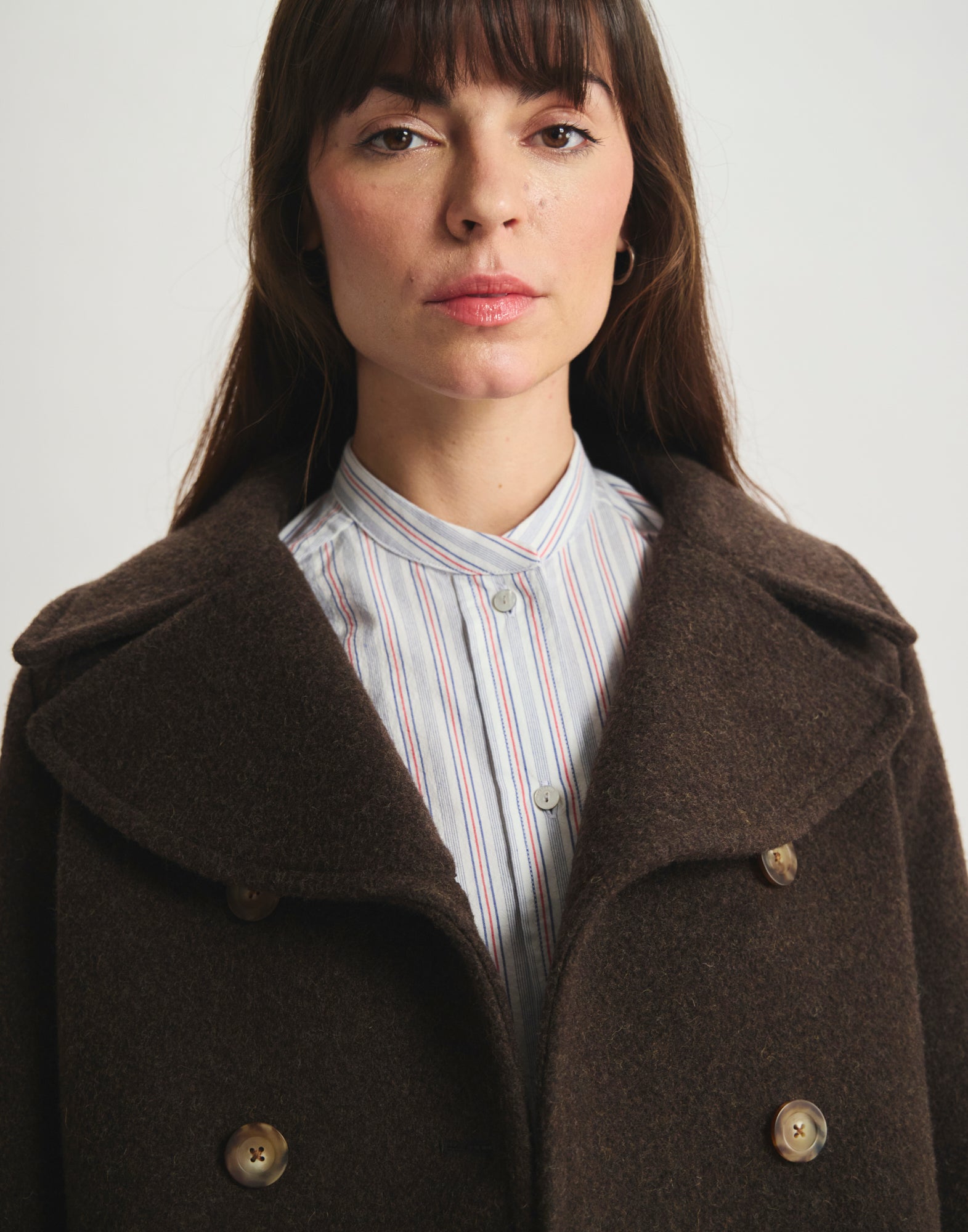 Séraphine brown wool herringbone pea coat