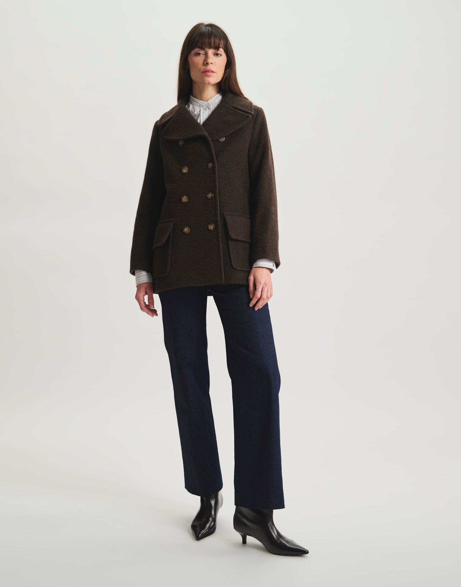 Séraphine brown wool herringbone pea coat