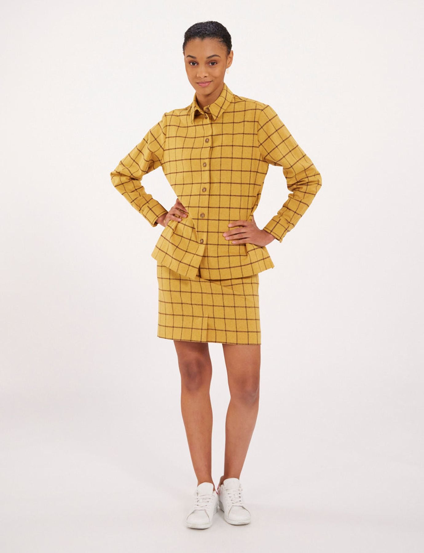 Camicia a quadri color ocra cassia
