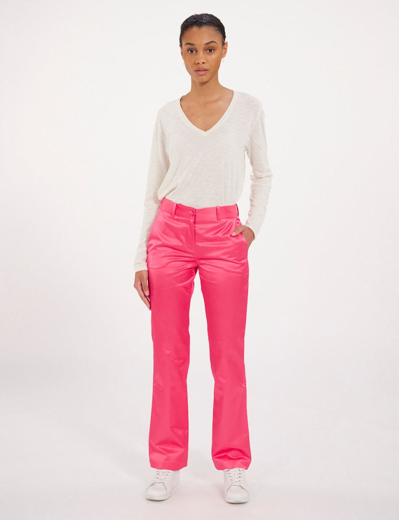 Pantaloni in raso rosa Francisco