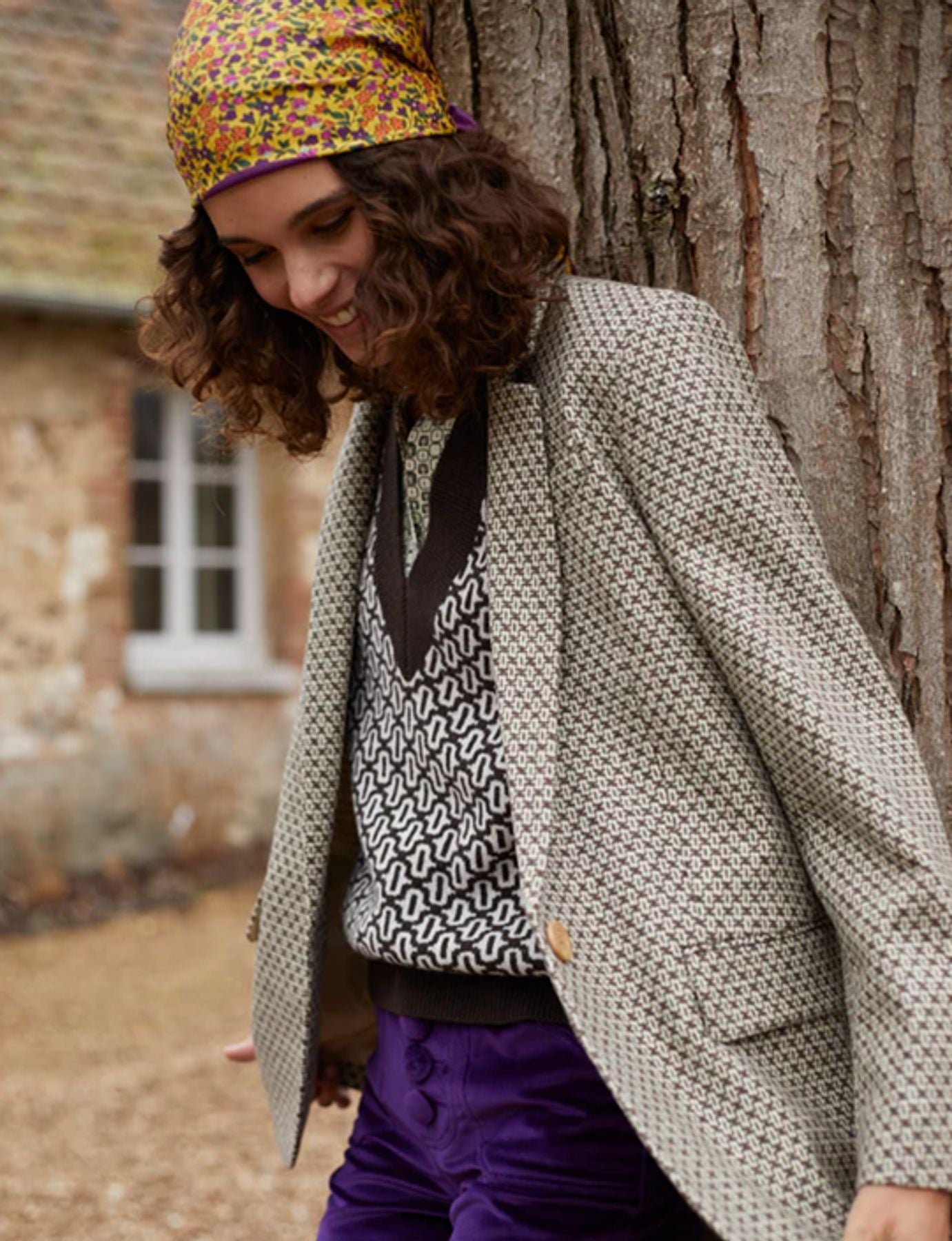 Chaqueta de lana marrón/crudo Bruna