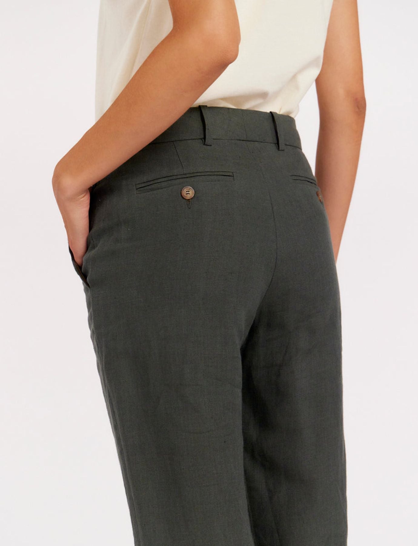 Pantalone Francisco di lino verde scuro
