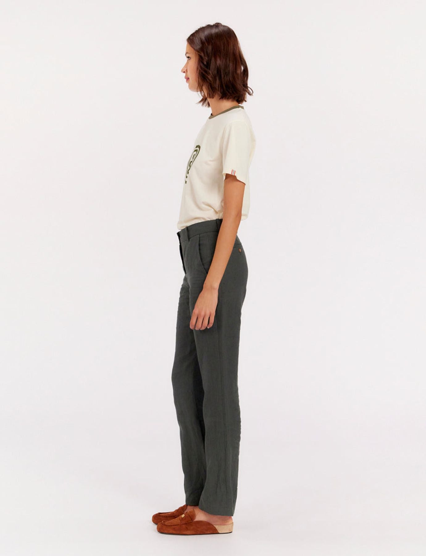 Pantalone Francisco di lino verde scuro