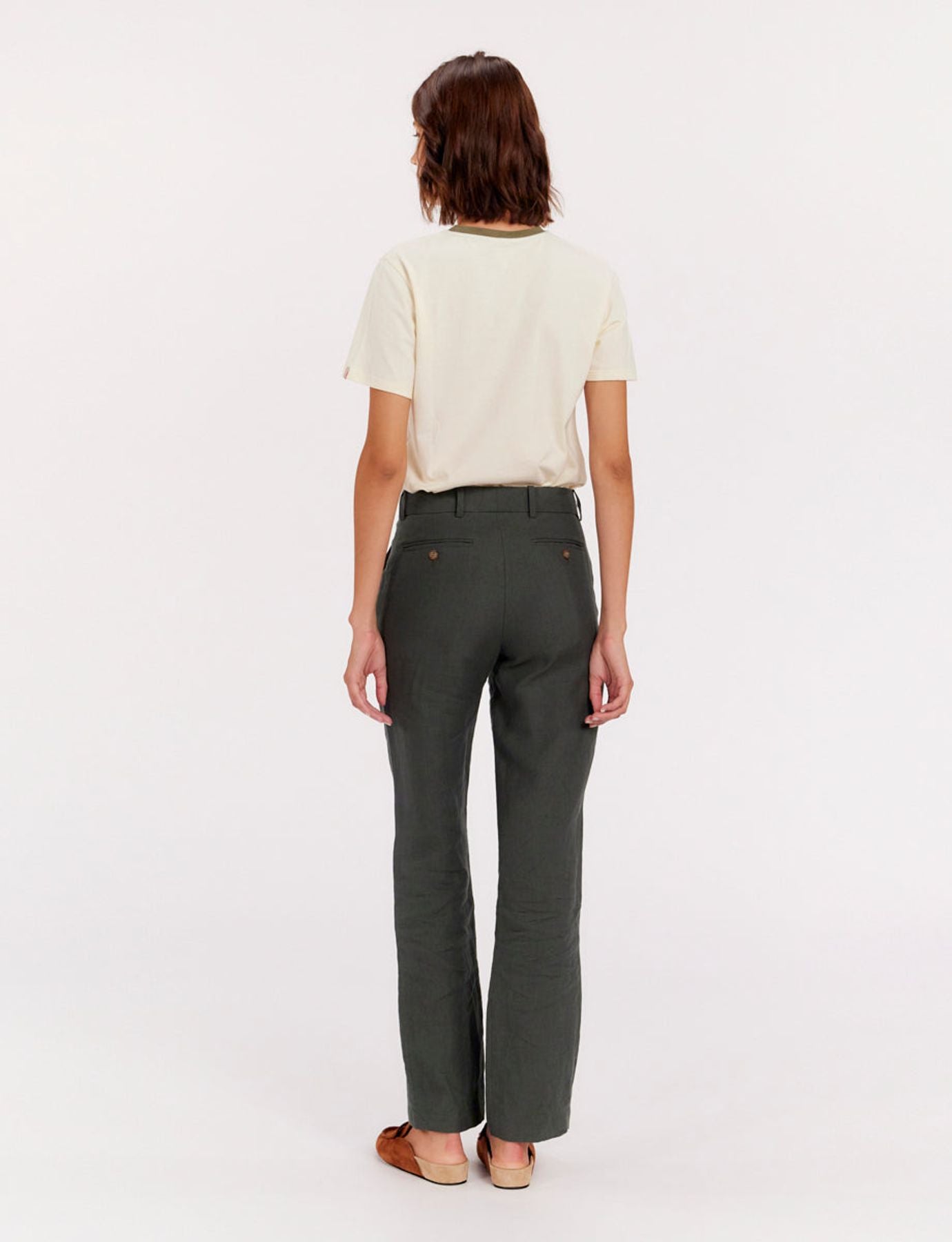 Pantalone Francisco di lino verde scuro