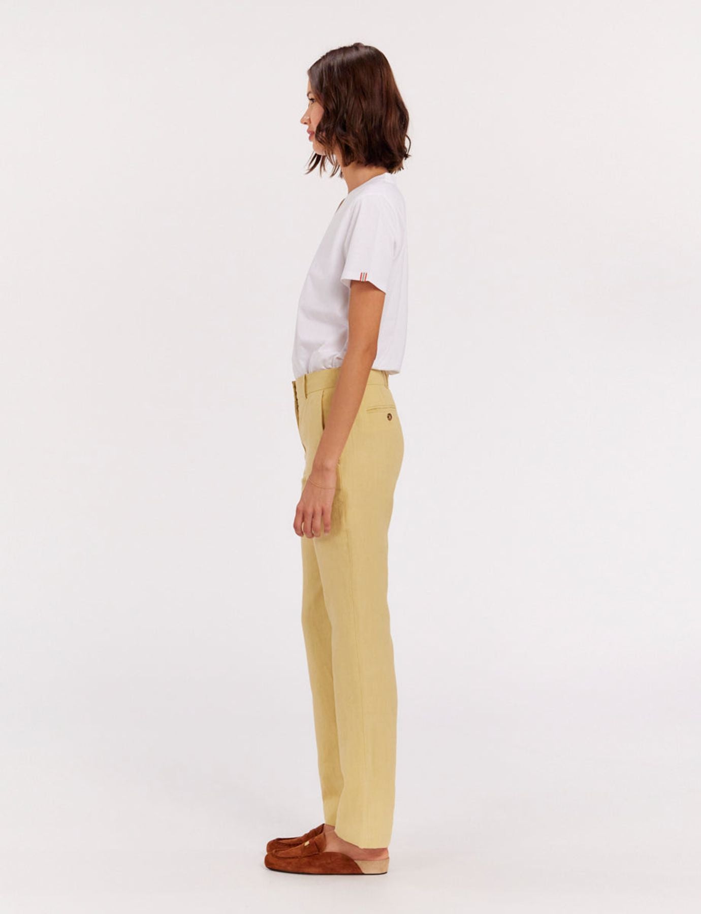 Pantaloni Francisco in lino color limone