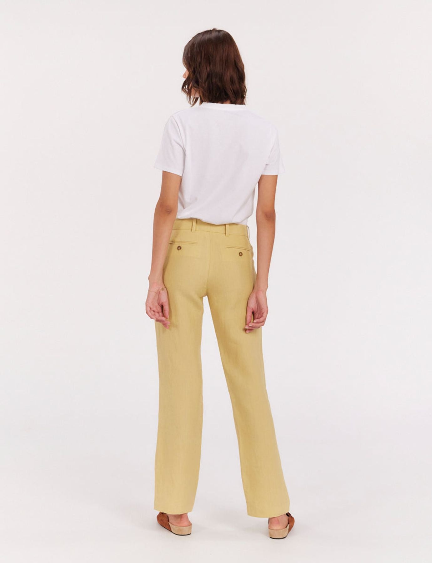 Pantaloni Francisco in lino color limone