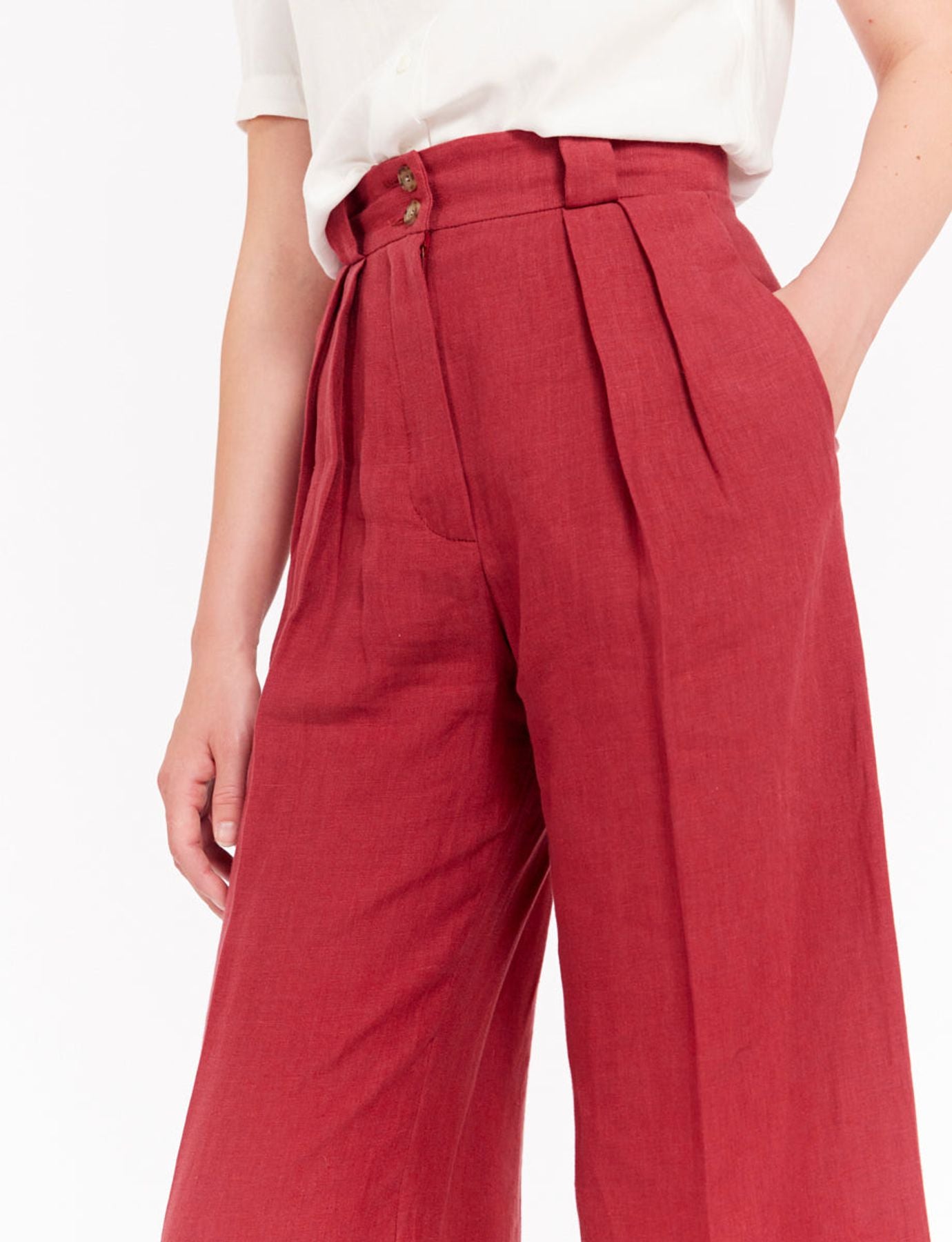 Pantalone Marlène de lino frambuesa