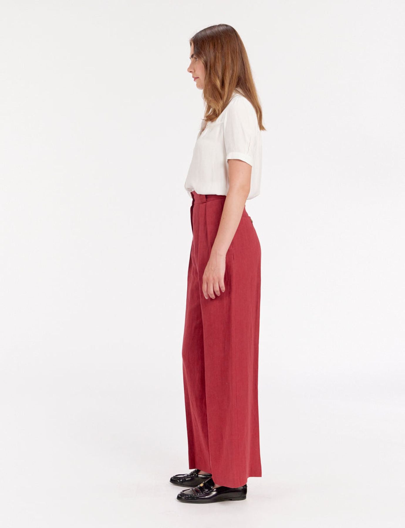 Pantalone Marlène de lino frambuesa