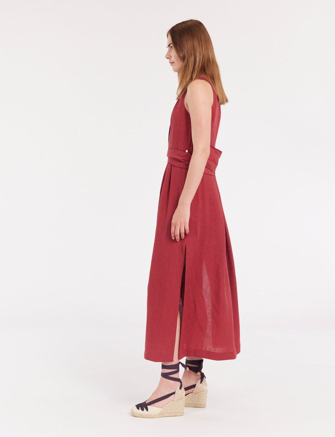 Vestido largo Ambre de lino frambuesa