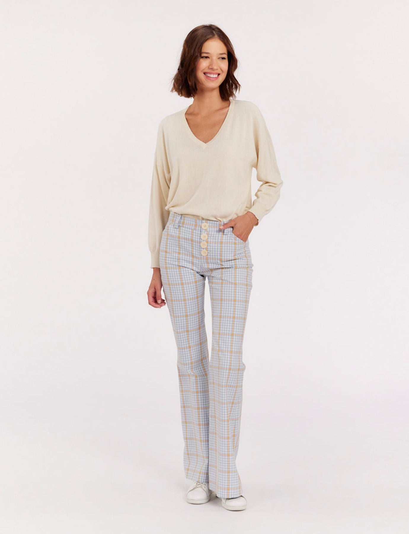 Pantalone Charlotte a cuadros azules y naranjas