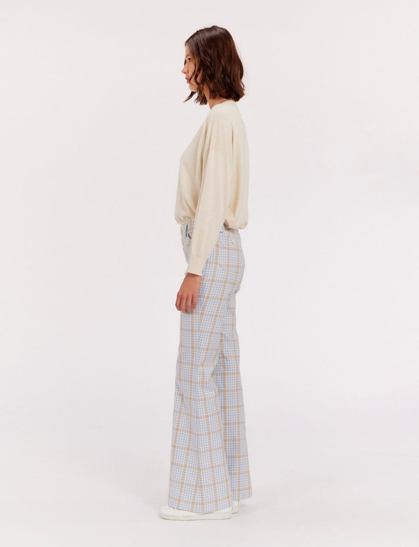 Pantalone Charlotte a cuadros azules y naranjas
