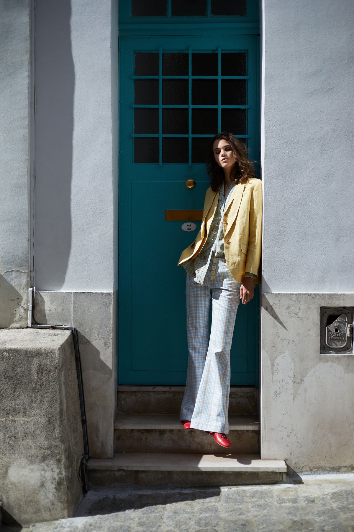Pantalone Charlotte a cuadros azules y naranjas