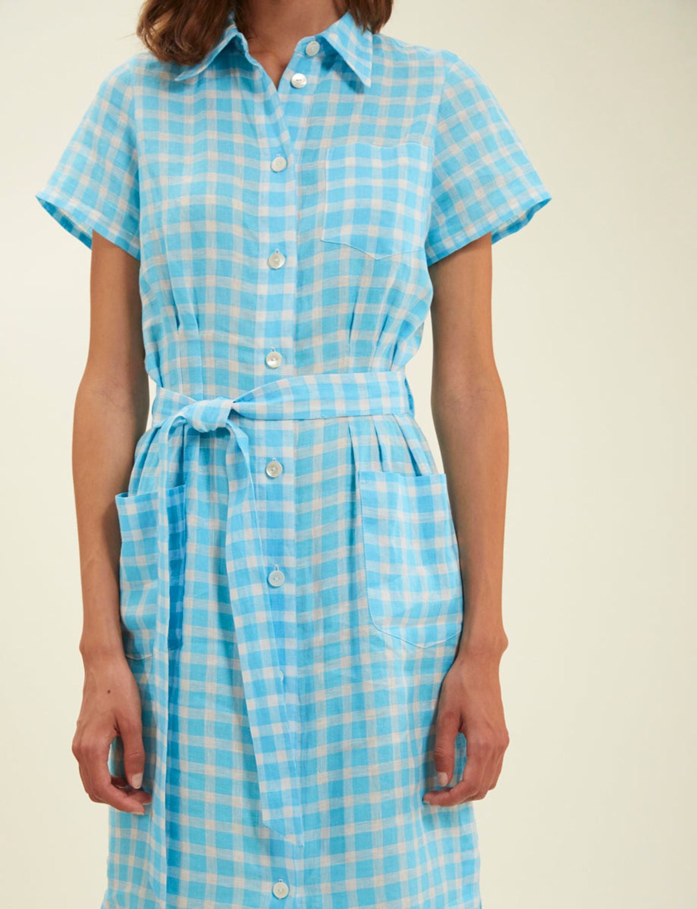 Ethel Vestido camisero vichy turquesa
