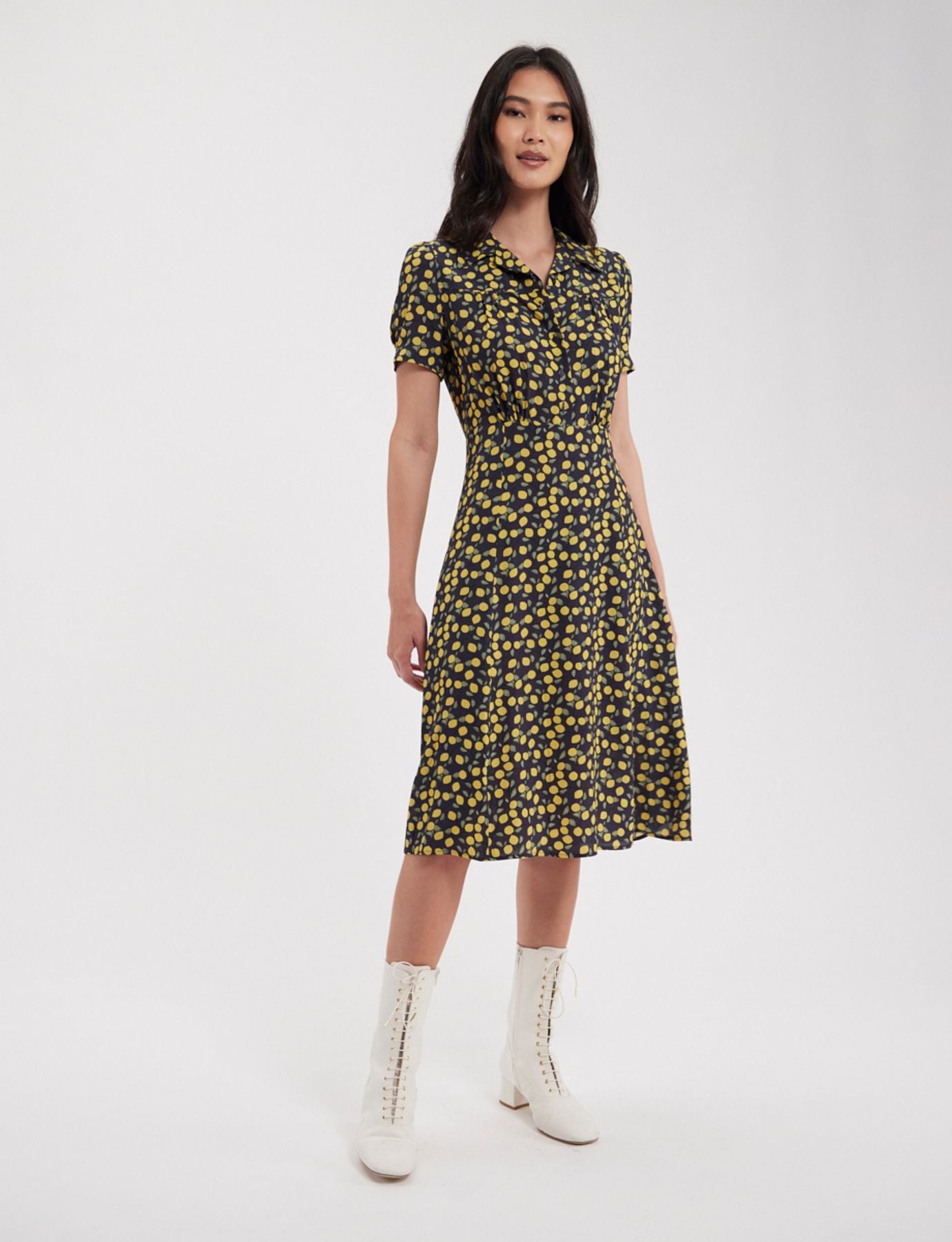 Vestido estampado Angèle Lemon-Navy
