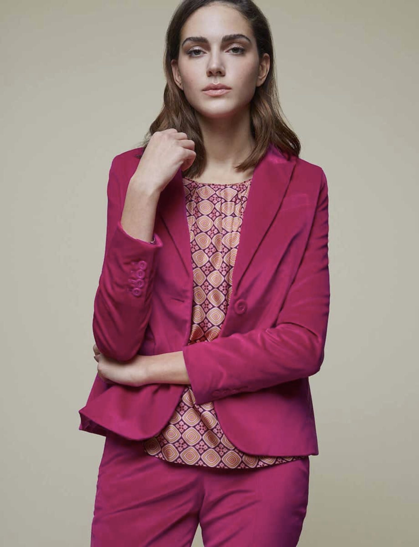 Pantaloni Audrey in terciopelo fucsia