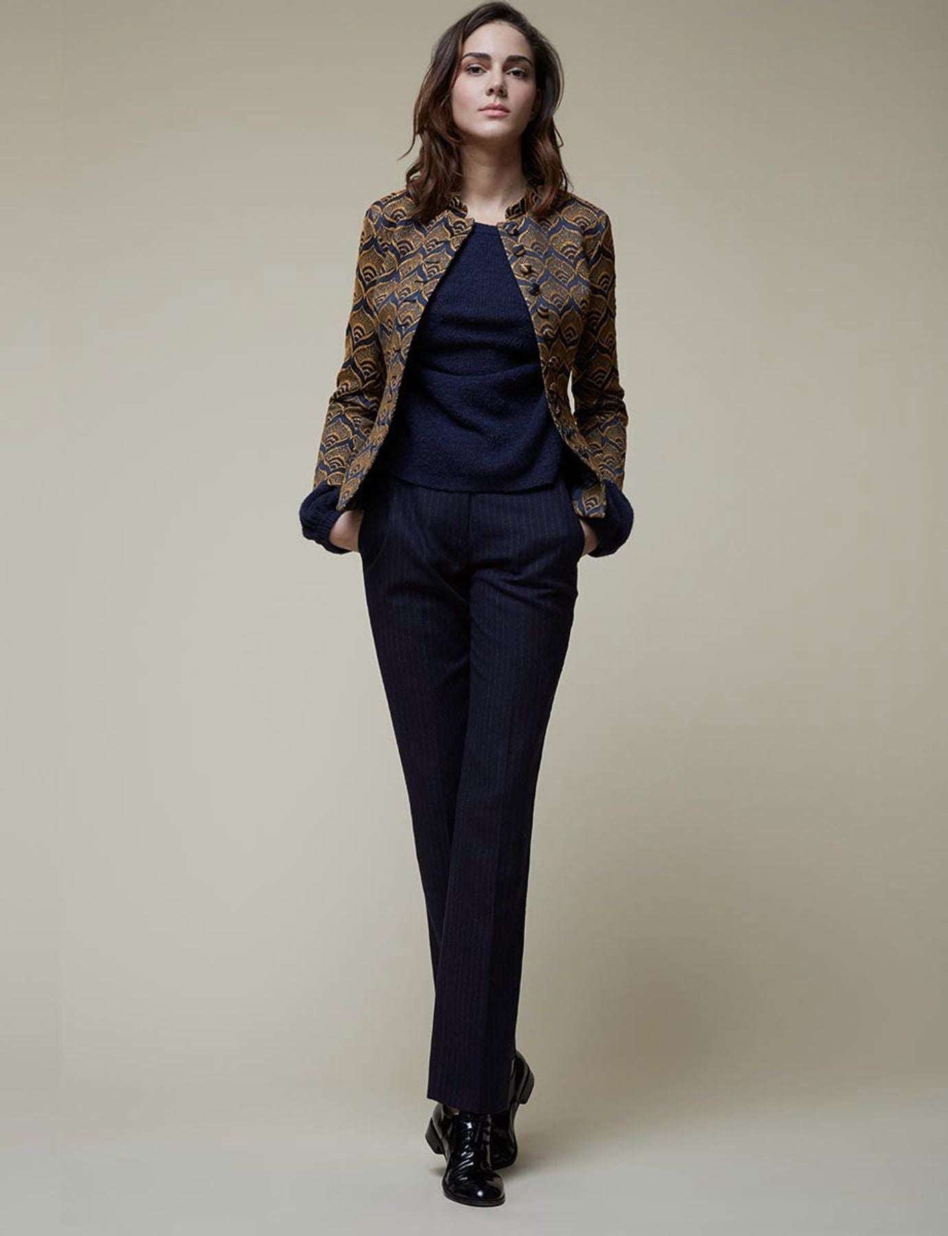 Pantalone Anatole a raggiera di lana blu marino