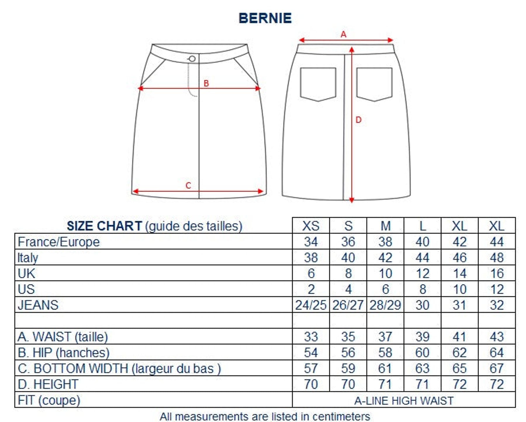 Gonna in denim blu Bernie
