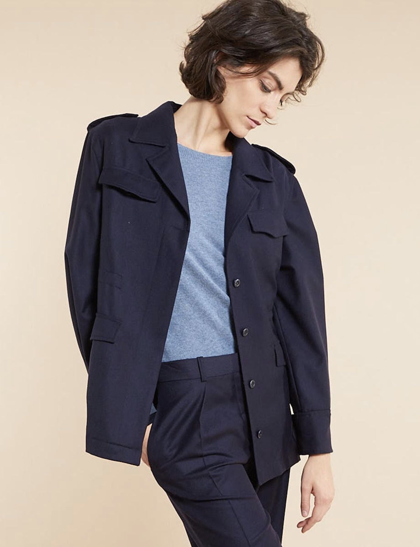 Giacca Renoir in lana blu navy