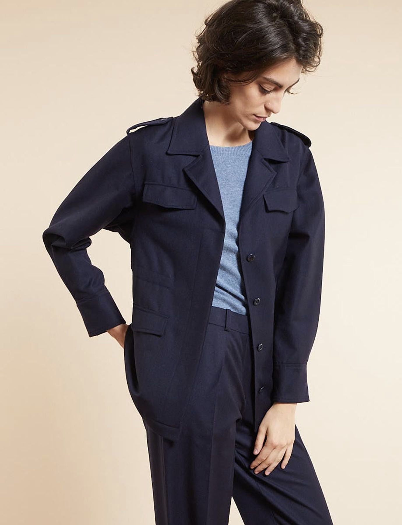 Giacca Renoir in lana blu navy